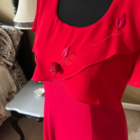 80’s era Jodi California Red Crepe dress; sz 7/S - Picture 5 of 9